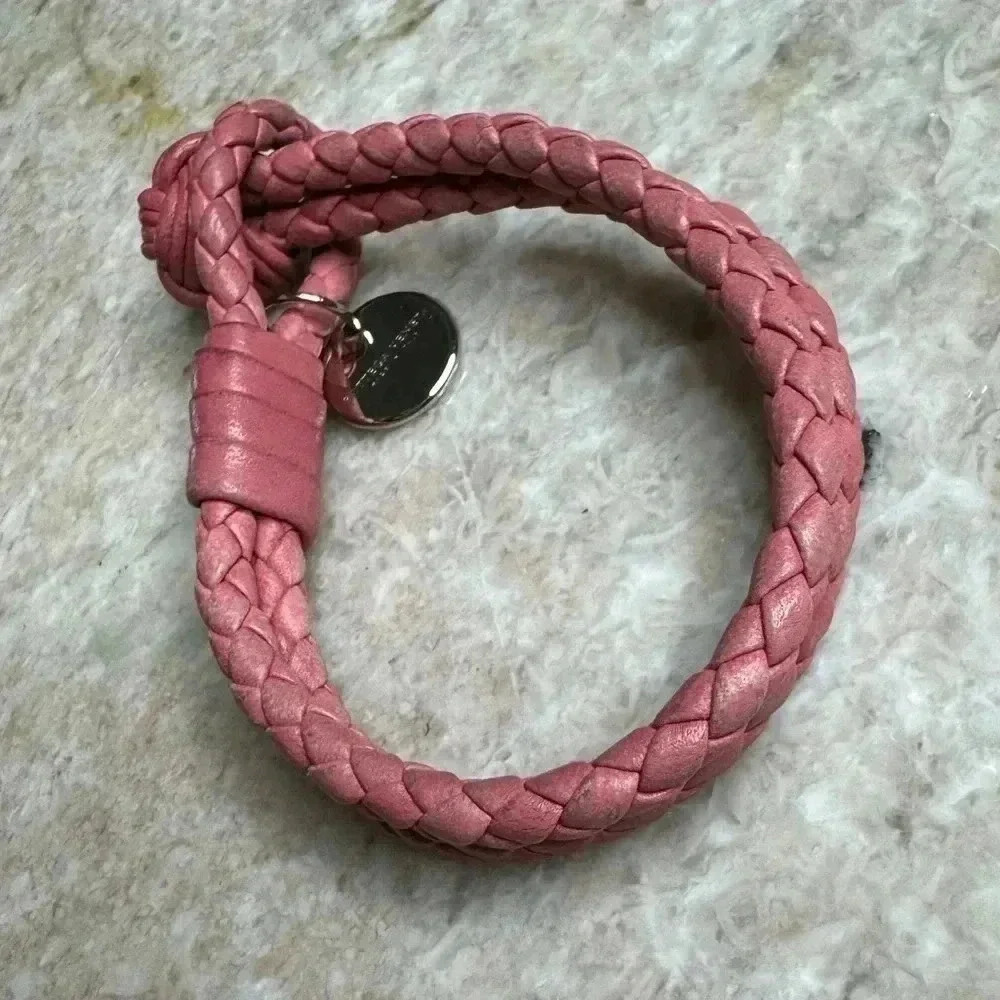 Pre-Loved Bottega Veneta Intrecciato Nappa Double Strand Bracelet Pink Leather